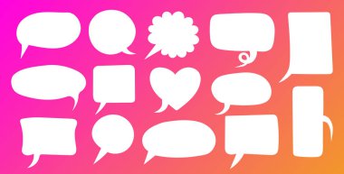 Çizgi film tarzında güzel bir konuşma balonu seti. Çizgi roman diyalogları, sohbet kutuları, mesajlar, düşünceler veya pop sanat tasarımları için vektör konuşma baloncukları. Çizgi roman ve manga için mükemmel...