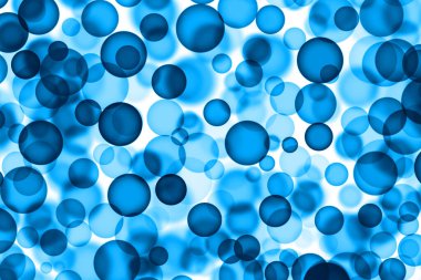 Bokeh 'e benzeyen soyut mavi daireler, su kabarcıkları, suda oksijen, ya da parlak yuvarlak küreler. Işık arkaplanında izole edilmiş parlak dairesel şekiller. 