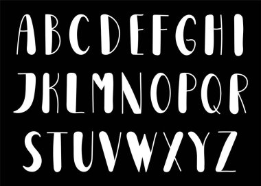 İngiliz alfabe yazı tipi elle çizilmiş. Siyah arka planda İngilizce 'nin büyük harfleri. Eğitim, okul, öğrenme ve çocuk illüstrasyonu için özet vektör tasarımı.