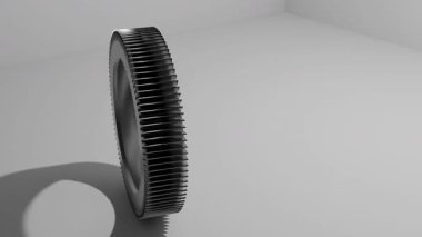 Temiz beyaz yüzey üzerinde dönen dişli, pürüzsüz döngü, minimal video