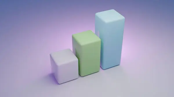 Büyümeyi, analitiği ya da ilerlemeyi temsil eden bir işletme bar tablosunun temiz ve modern bir 3D çizelgesi. Bu minimalist pastel tasarımı kurumsal sunumlarda, bilgi grafiklerinde vb.