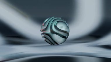 Yumuşak, gri bir çevreye yerleştirilmiş pürüzsüz soyut metalik küre.