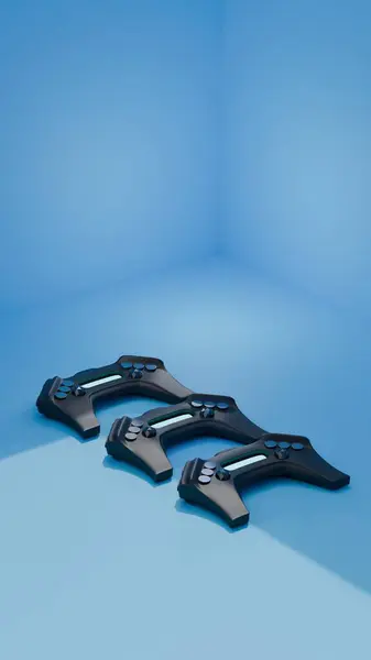 Mavi arkaplana karşı gösterilen gelecekçi oyun denetleyicileri