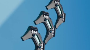 Mavi arkaplanda pürüzsüz bir döngü içinde dönen üç fütürist oyun pedi