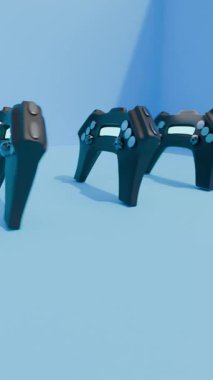 Mavi bir yüzey üzerinde fütürist bir oyun denetleyicisinin dikey döngülü videosu.