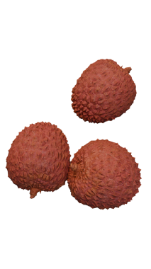 Şeffaf bir PNG arka planda üç liçi meyvesi seti. Düzenleme, grafik tasarım, sağlıklı yeme projeleri ve egzotik yemek temalı görüntüler için mükemmel..