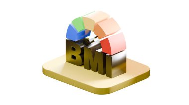 Renkli segmentler ve koyu metinlerle bembeyaz üzerine izole edilmiş bir BMI gövde kütle indeksi oluşturma biçimi..