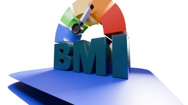 Kaliteli bir BMI grafiği, koyu harflerle ve çok renkli göstergelerle, beyaz arka planda izole edilmiş, sağlık, tıbbi ve eğitimsel içerik için tasarlanmış..