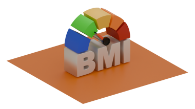 Şeffaf arkaplanda izole edilmiş renkli bir BMI vücut kütle endeksi grafiğinin 3D görüntülemesi, sağlık, fitness ve tıbbi çizimler için kullanışlı.