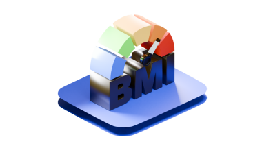 Koyu mavi tabanlı koyu renkli BMI sağlık tablosu, tasarım için izole edilmiş şeffaf arkaplan.