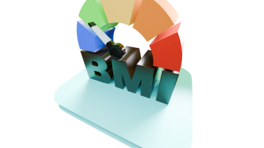 Sağlıklı ve sağlıklı tasarım projelerinde şeffaf tasarım entegrasyonu için şeffaf bir arkaplan üzerinde izole edilmiş, kalın harfli ve renkli bir ölçü tablosu (BMI) oluşturuldu.
