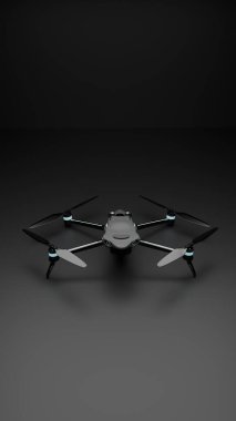 UAV mühendisliğini ve insansız hava tasarımını temsil eden üç boyutlu kuadkopter insansız hava aracı görüntüsü..