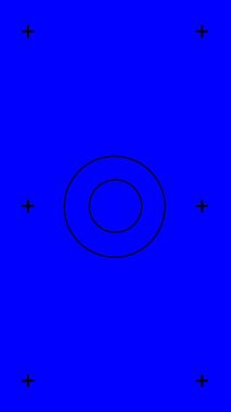 Köşelerde çapraz stil takip işaretleyicileri ve film yapımında ve video birleşiminde kullanılan merkezi daire işaretleyicisiyle krom anahtar dikey yönelim ekranı.