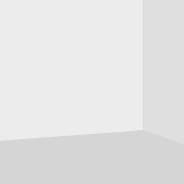 Açık gri zemini ve duvarları olan temiz, minimalist beyaz bir oda basit ve modern bir iç mekan yaratıyor.