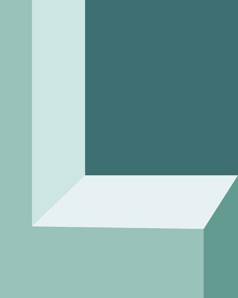 a modern abstract design featuring geometric shapes in shades of teal and light green color blocks art
