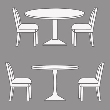 Eşsiz taban tasarımlı modern masalar, siluetler Kafe masaları ve sandalyeler dizisi