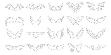 Soyut kanatlı amblemler ve logolar modern, geometrik estetik ile simetrik tasarımlar içerir.