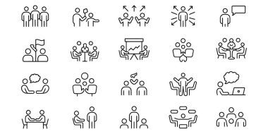 Siyah-beyaz simgelerinin farklı faaliyetlerinde yer alan insanlar takım çalışması, toplum, küresel bağlantı, adalet ve destek, iş ve sosyal kavramlar için uygundur.