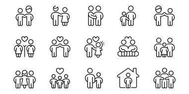 Siyah-beyaz simgelerinin farklı faaliyetlerinde yer alan insanlar takım çalışması, toplum, küresel bağlantı, adalet ve destek, iş ve sosyal kavramlar için uygundur.