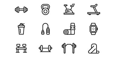 Spor salonu sanat simgeleri fitness, sağlık ve sağIık su ısıtıcısı ve daha fazlasını temsil eder.