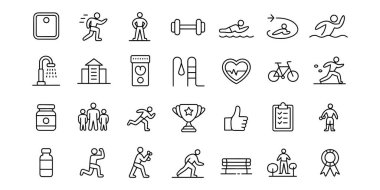 Spor salonu sanat simgeleri fitness, sağlık ve sağIık su ısıtıcısı ve daha fazlasını temsil eder.