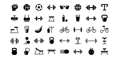 Spor salonu sanat simgeleri fitness, sağlık ve sağIık su ısıtıcısı ve daha fazlasını temsil eder.