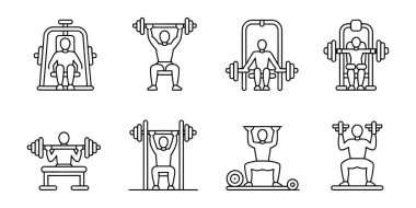 Spor salonu sanat simgeleri fitness, sağlık ve sağIık su ısıtıcısı ve daha fazlasını temsil eder.