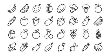 Meyve simgeleri, çeşitli sağlıklı besin seçeneklerine göre düzenlenmiş çizim biçimi