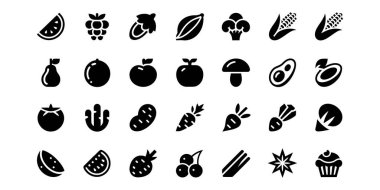 Meyve simgeleri, çeşitli sağlıklı besin seçeneklerine göre düzenlenmiş çizim biçimi