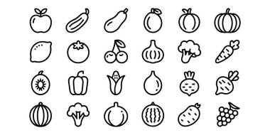 Meyve simgeleri, çeşitli sağlıklı besin seçeneklerine göre düzenlenmiş çizim biçimi