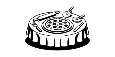Beyaz arka planda izole edilmiş pizza logosunun çizimi