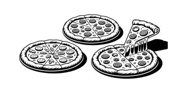 Beyaz arka planda izole edilmiş pizza logosunun çizimi