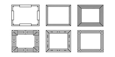 Eşsiz dekoratif, siyah çizgili sanat çerçeveleri çeşitli geometrik ve çiçekli şekillerde ayarlanmış.