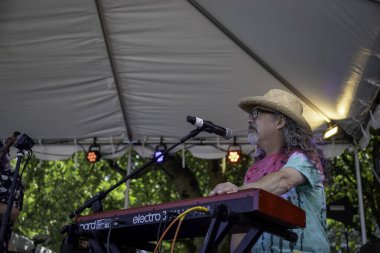 PORTLAND, OR - 5 Temmuz 2025: Portland merkezli Lloyd Jones & Mark Shark with The Bayou Boyz blues, folk, funk, and soul-infsed sound at the Waterfront Blues Festival at the Tom McCall Waterfront Park at the bank of the Willamette River.