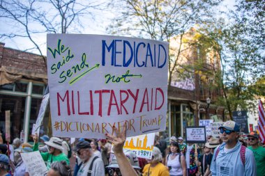 PORTLAND, OR  SEPTEMBER 28, 2025 Demonstrators gathered at the Battleship Oregon Memorial for a peaceful rally and march through downtown Portland opposing the deployment of federal forces.  The protests are sponsored by SEIU Local 503, the ACLU of