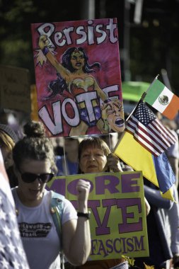 PORTLAND, OR  SEPTEMBER 28, 2025 Demonstrators gathered at the Battleship Oregon Memorial for a peaceful rally and march through downtown Portland opposing the deployment of federal forces.  The protests are sponsored by SEIU Local 503, the ACLU of