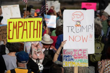 PORTLAND, OR  SEPTEMBER 28, 2025 Demonstrators gathered at the Battleship Oregon Memorial for a peaceful rally and march through downtown Portland opposing the deployment of federal forces.  The protests are sponsored by SEIU Local 503, the ACLU of