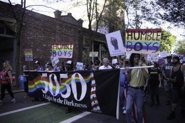 PORTLAND, OR  SEPTEMBER 28, 2025 Demonstrators gathered at the Battleship Oregon Memorial for a peaceful rally and march through downtown Portland opposing the deployment of federal forces.  The protests are sponsored by SEIU Local 503, the ACLU of