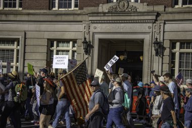 PORTLAND, OR  SEPTEMBER 28, 2025 Demonstrators gathered at the Battleship Oregon Memorial for a peaceful rally and march through downtown Portland opposing the deployment of federal forces.  The protests are sponsored by SEIU Local 503, the ACLU of