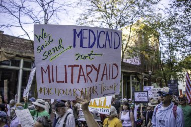 PORTLAND, OR  SEPTEMBER 28, 2025 Demonstrators gathered at the Battleship Oregon Memorial for a peaceful rally and march through downtown Portland opposing the deployment of federal forces.  The protests are sponsored by SEIU Local 503, the ACLU of