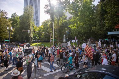 PORTLAND, OR  SEPTEMBER 28, 2025 Demonstrators gathered at the Battleship Oregon Memorial for a peaceful rally and march through downtown Portland opposing the deployment of federal forces.  The protests are sponsored by SEIU Local 503, the ACLU of