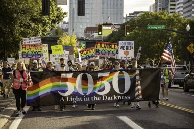 PORTLAND, OR  SEPTEMBER 28, 2025 Demonstrators gathered at the Battleship Oregon Memorial for a peaceful rally and march through downtown Portland opposing the deployment of federal forces.  The protests are sponsored by SEIU Local 503, the ACLU of