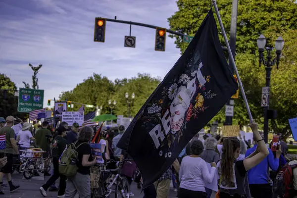 PORTLAND, OR  SEPTEMBER 28, 2025 Demonstrators gathered at the Battleship Oregon Memorial for a peaceful rally and march through downtown Portland opposing the deployment of federal forces.  The protests are sponsored by SEIU Local 503, the ACLU of