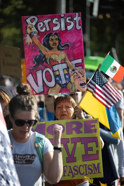 PORTLAND, OR  SEPTEMBER 28, 2025 Demonstrators gathered at the Battleship Oregon Memorial for a peaceful rally and march through downtown Portland opposing the deployment of federal forces.  The protests are sponsored by SEIU Local 503, the ACLU of