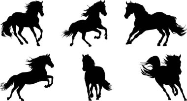  Düz dizayn at siluetleri