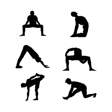 Man Yoga arka planda siyah siluet çizimi yapıyor.