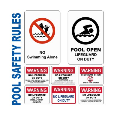 Beyaz arkaplan VOL 02 üzerindeki Simge illüstrasyonunun Havuz Güvenliği Kuralları