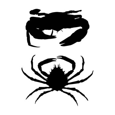 Beyaz arkaplanda Deniz Ürünleri Simgesi Yengeç Vektörü Silueti Vol 05