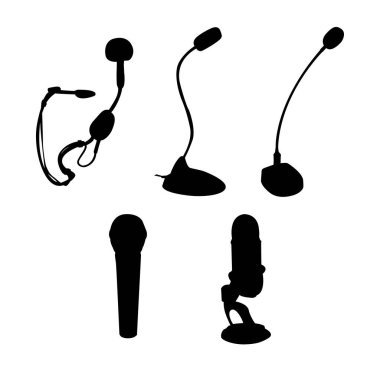 Siyah Mikrofon Siluet Vektör Sanatı; Simgeler; ve Grafikler Vol 04
