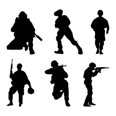 Silahlı askeri ordu silueti, tüfekli Amerikan askerleri Bağımsızlık Günü veya Anma Günü arkaplan vol 01